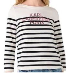 Karl Lagerfield Paris sequin logo striped top